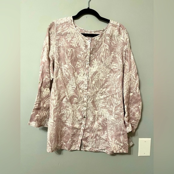 Tahari NWT Floral Linen Button-Up Women's Top - Pink Size XL - Picture 1 of 10